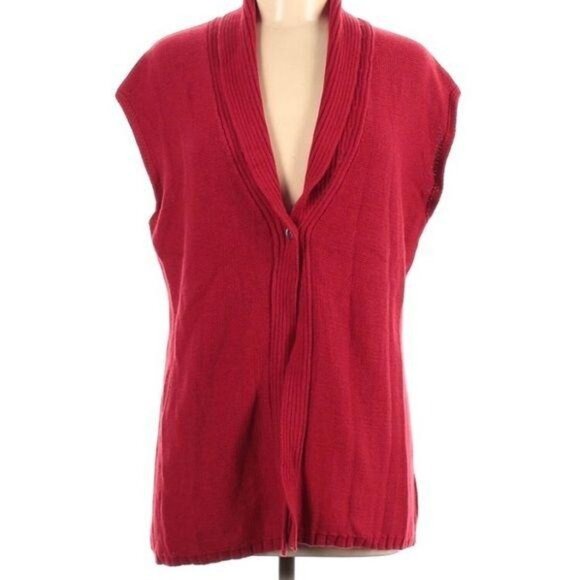 Coldwater Creek Red Ribbed Open Front Knit Vest M 10-12 Cotton Blend Womens - Picture 1 of 8